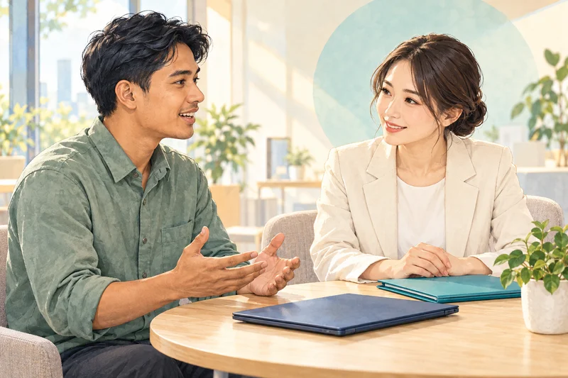 書類作業を整理して、支援対象者の話に向き合う担当者のイメージ